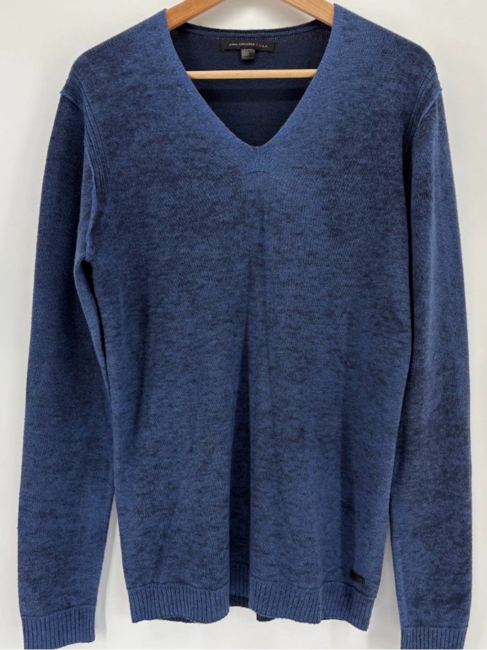 John Varvatos Blue V-Neck Knit Sweater wool blend
